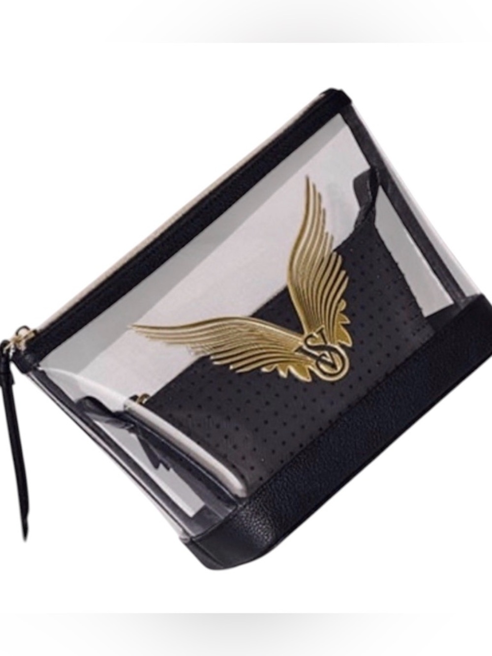 Victoria’s Secret Clear Cosmetic Bag Set – Black & Gold Wings Design